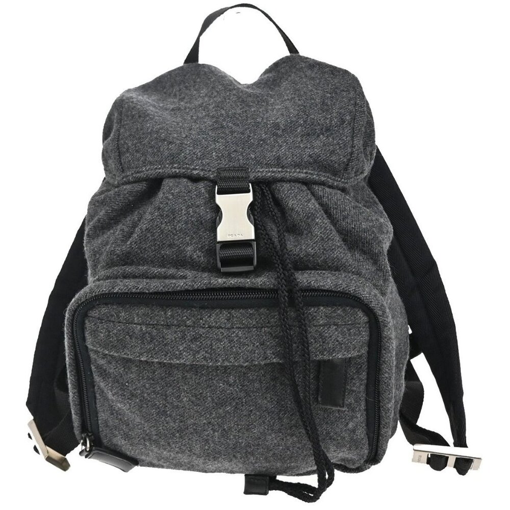 Prada Logo Drawstring Backpack Bag Wool Leather G… - image 1